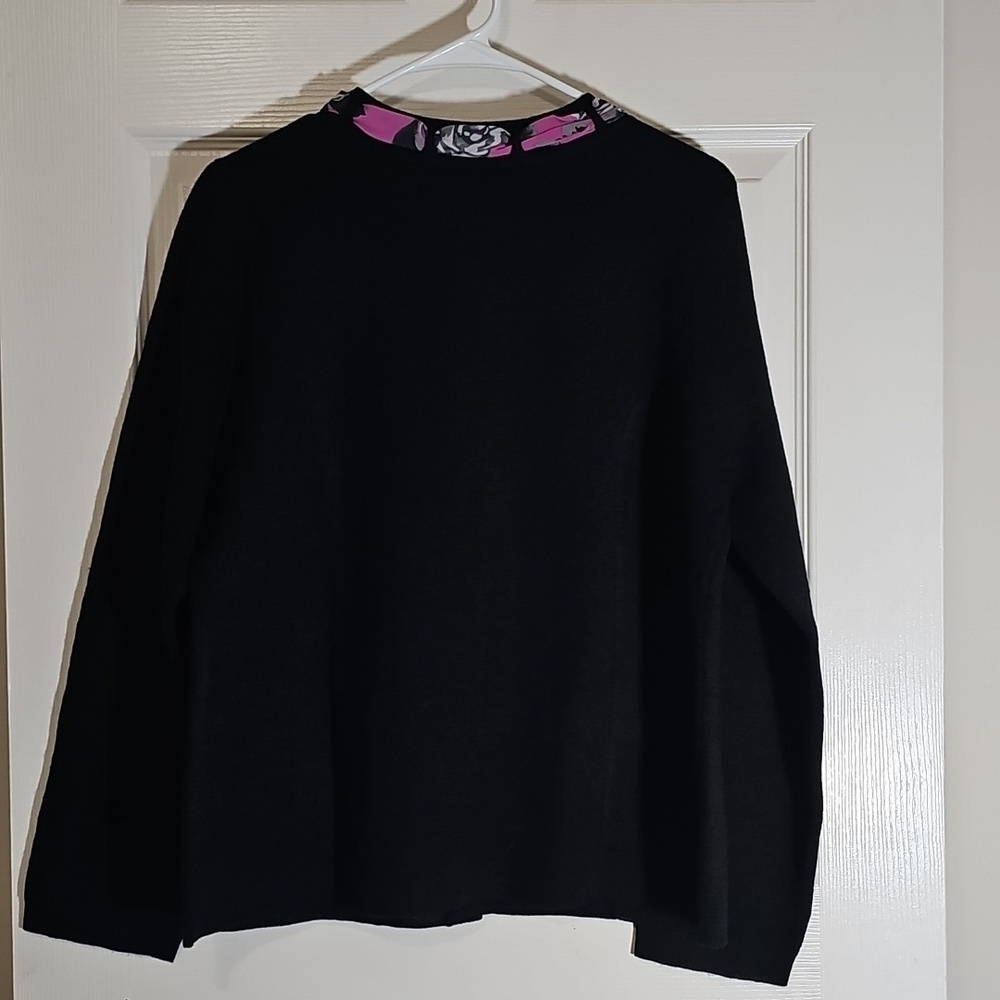 Pendleton Merino Wool Blend Cardigan Black Pink Silk Trim NWT Size L - Picture 3 of 8